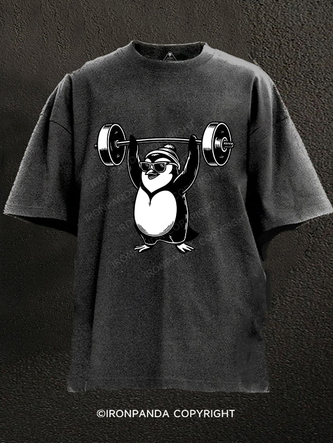 Penguin weightlifting Washed Gym Shirt