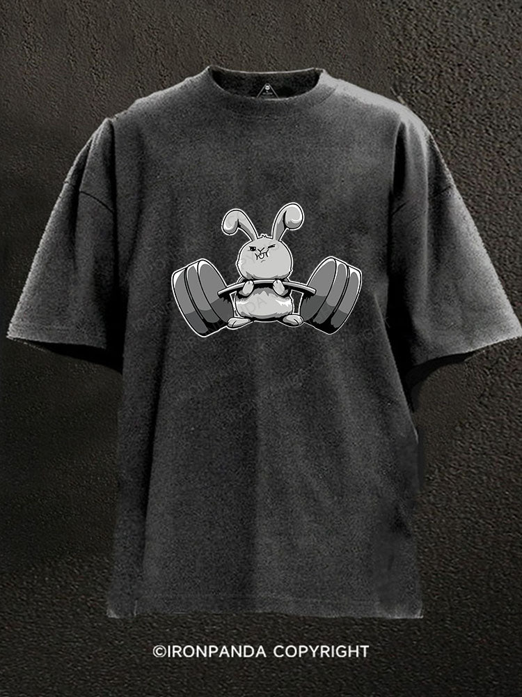 Funny Rabbit Weight Lifting Washed Gym Shirt