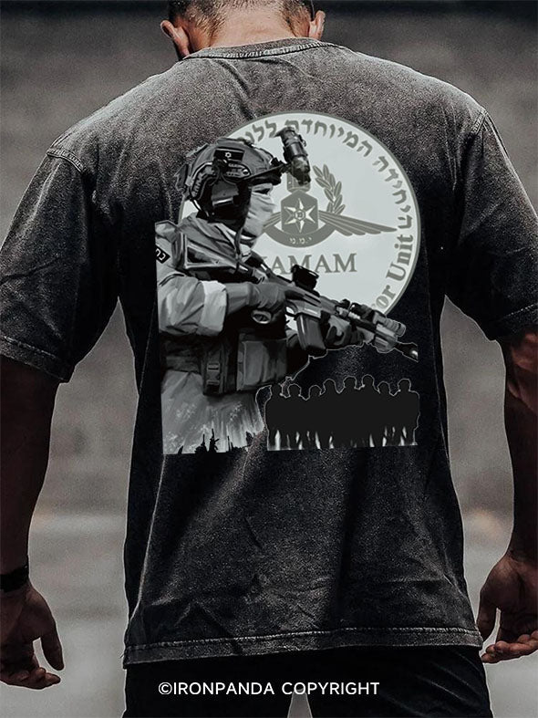 military operations back printed Washed Gym Shirt