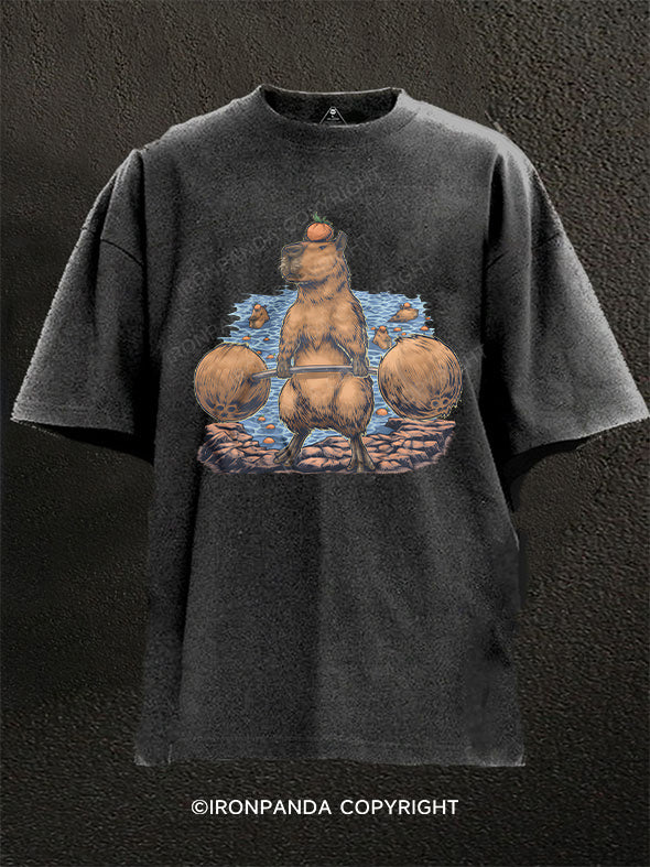 Deadlifting Capybara Washed Gym Shirt