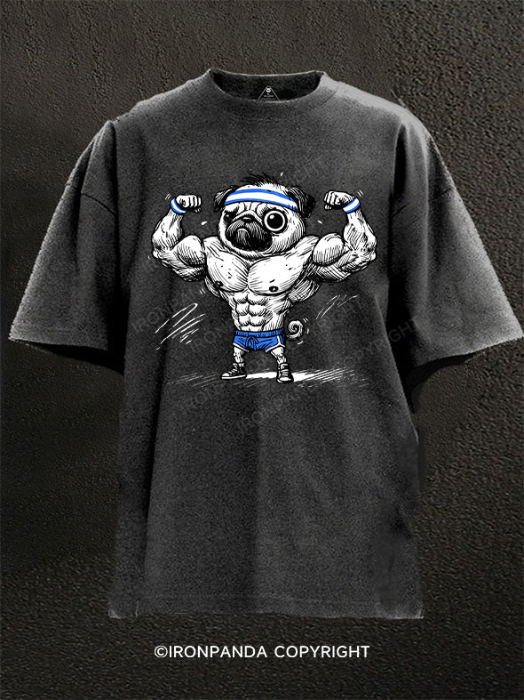 Funny muscle Pug Washed Gym Shirt