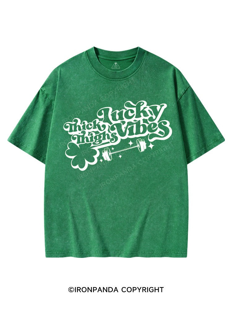 Thick Thighs Lucky Vibes St Patrick's Washed Gym T-shirt