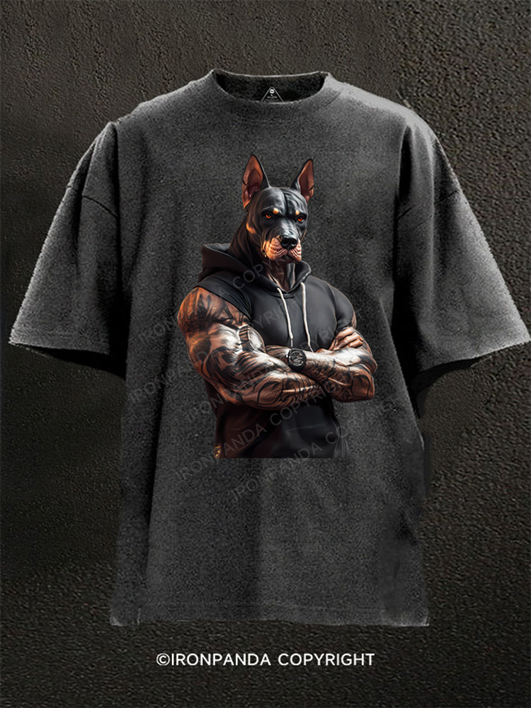 Muscular Doberman Pinscher Washed Gym Shirt