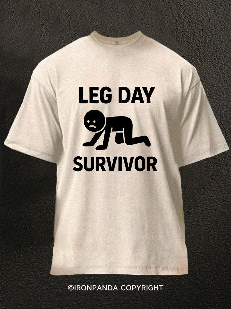 LEG DAY SURVIVOR Washed Gym Shirt