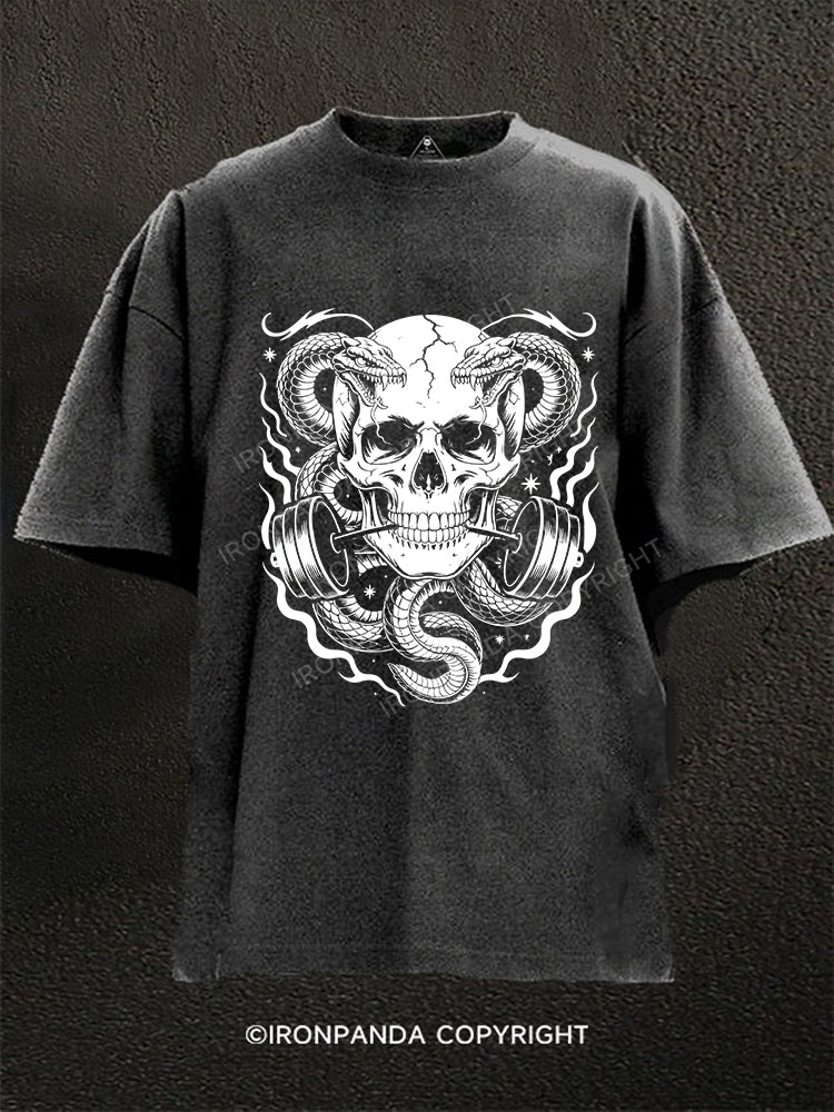 Barbell Skull Washed Gym Shirt
