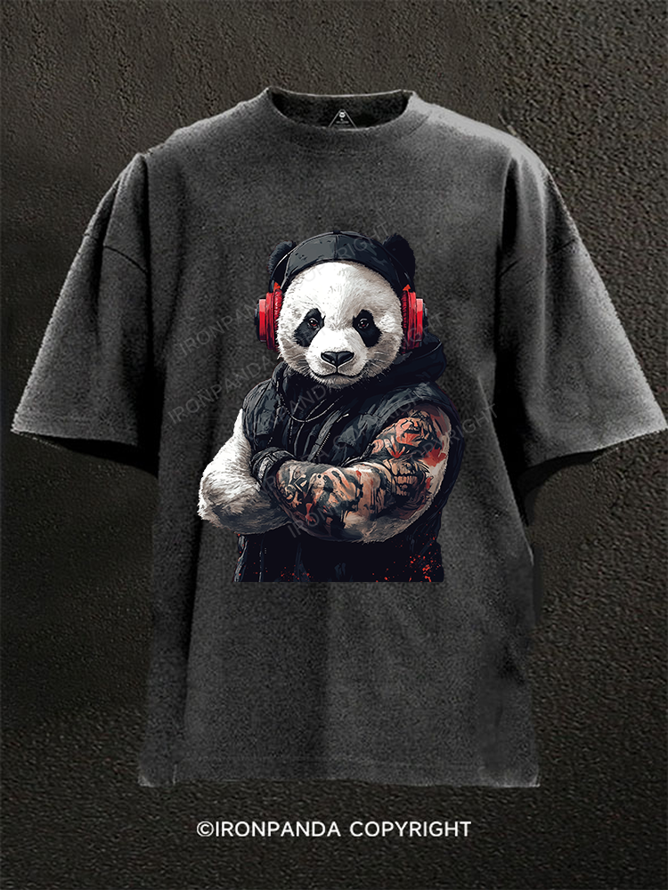 Panda with headphones Washed Gym Shirt