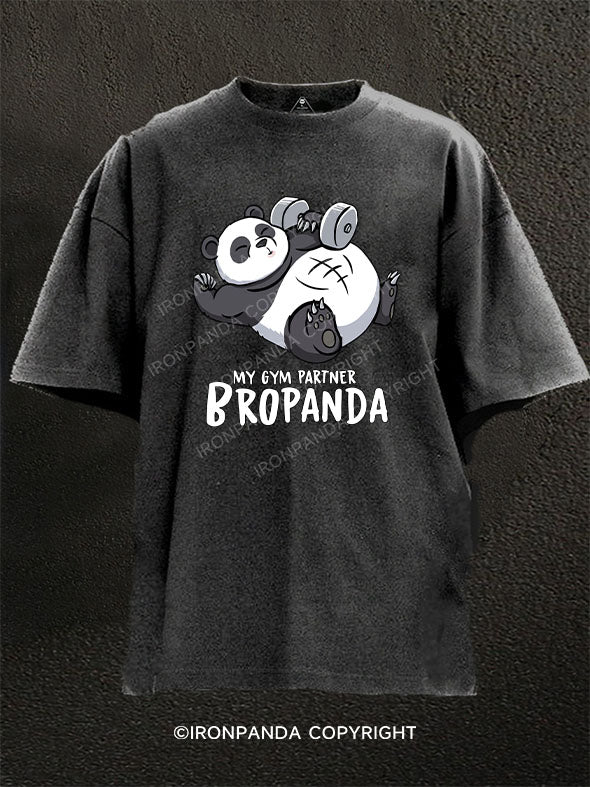 MY GYM PARTNER BROPANDA Washed Gym Shirt