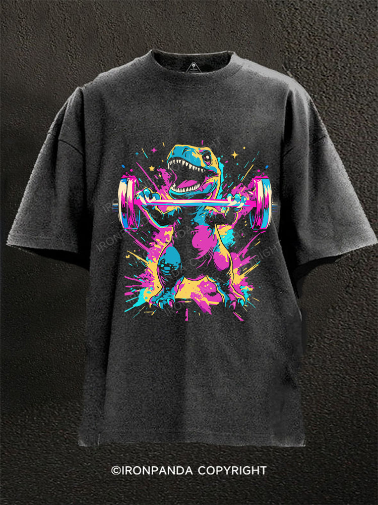 Graffiti Dinosaur Weightlifting Washed Gym Shirt