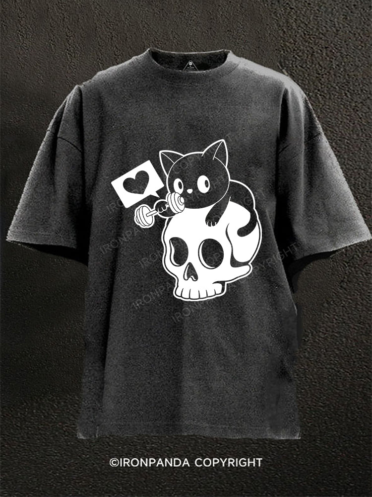 Weightlifting Cat Washed Gym Shirt