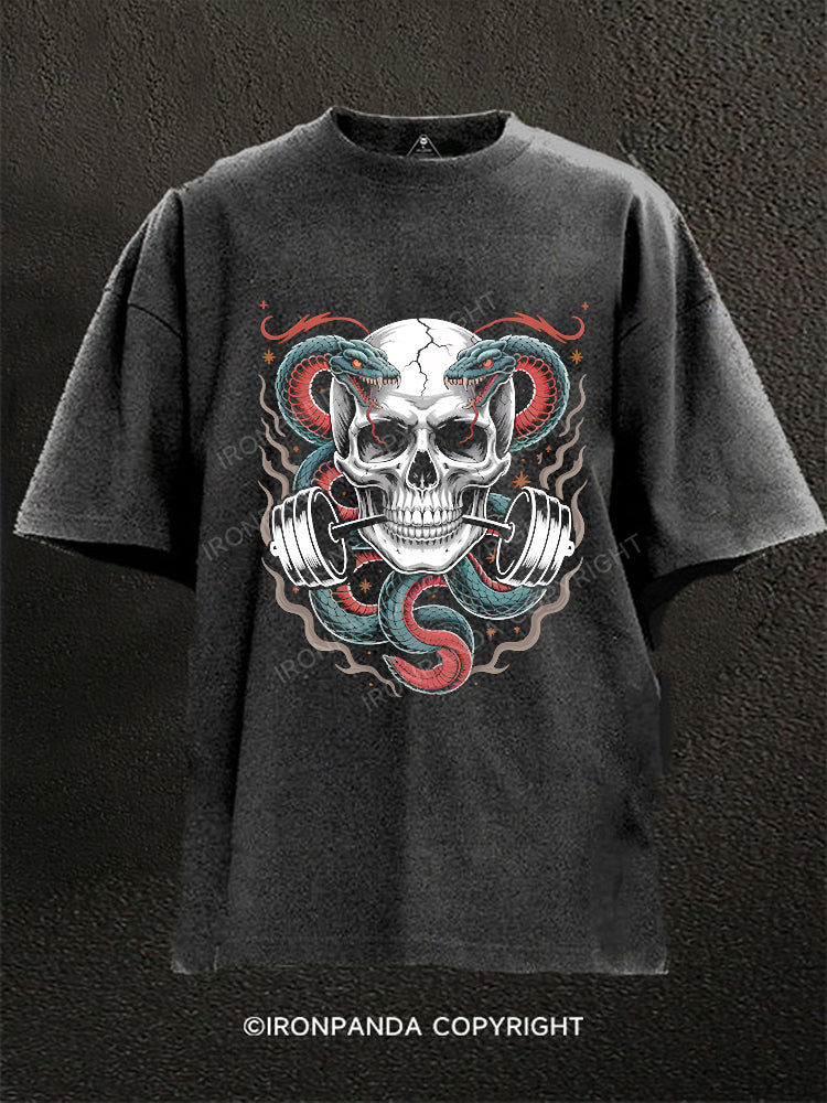 Barbell Skull Washed Gym Shirt