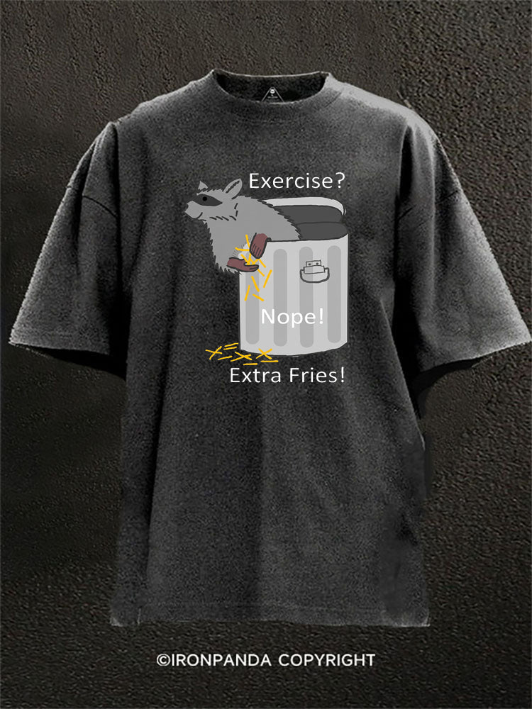 Exercise Nope Extra Fries Raccoon Washed Gym Shirt
