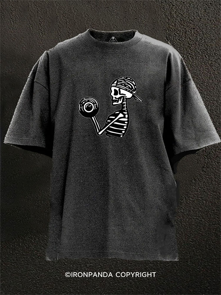 Skeleton Bicep Curl Washed Gym Shirt