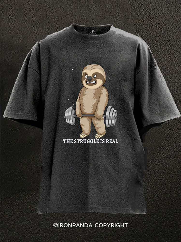 Sloth The Struggle Is Real Weightlifting Deadlift Washed Gym Shirt