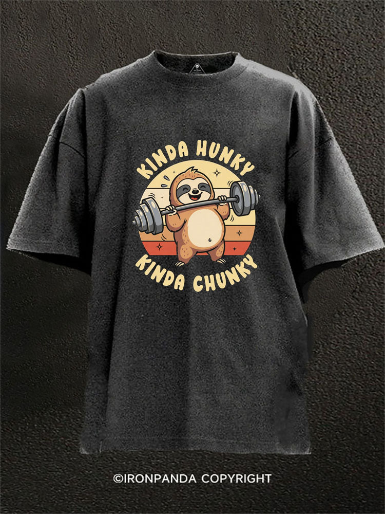 Kinda Hunky Kinda Chunky Funny Sloth Washed Gym Shirt