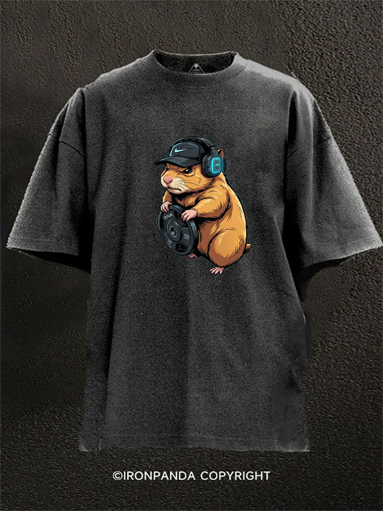 Hamster With Headphones Washed Gym Shirt