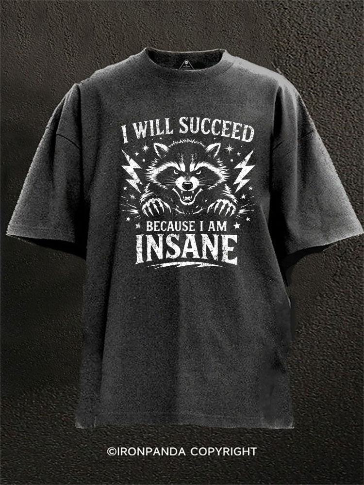 I Will Succeed Because I Am Insane Raccoon Washed Gym Shirt