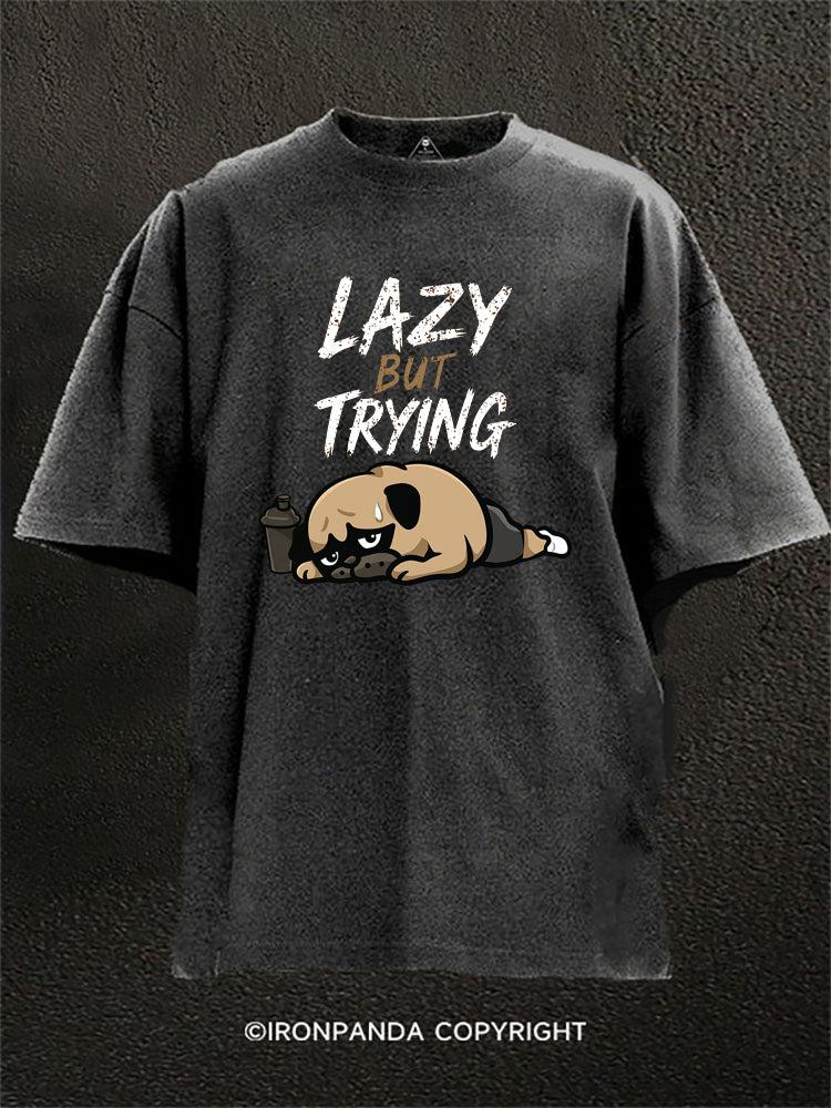Lazy But Trying Pug Washed Gym Shirt