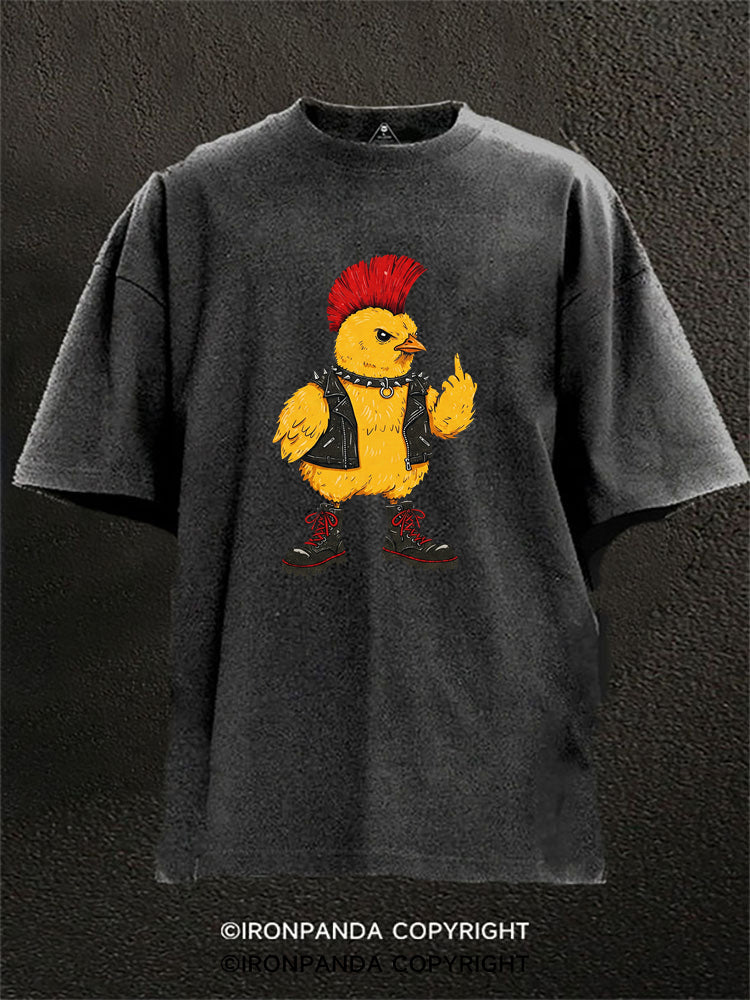 Punk Chicken Attitude Graphic Washed Gym Shirt