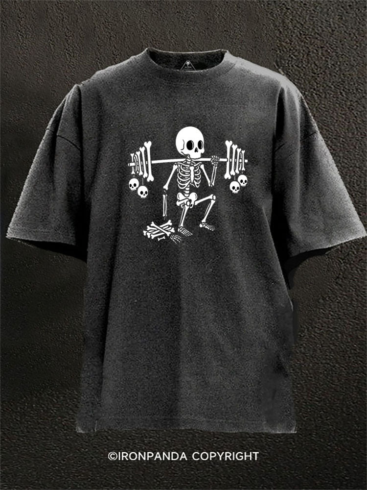 Skeleton Weightlifting Bones Washed Gym Shirt