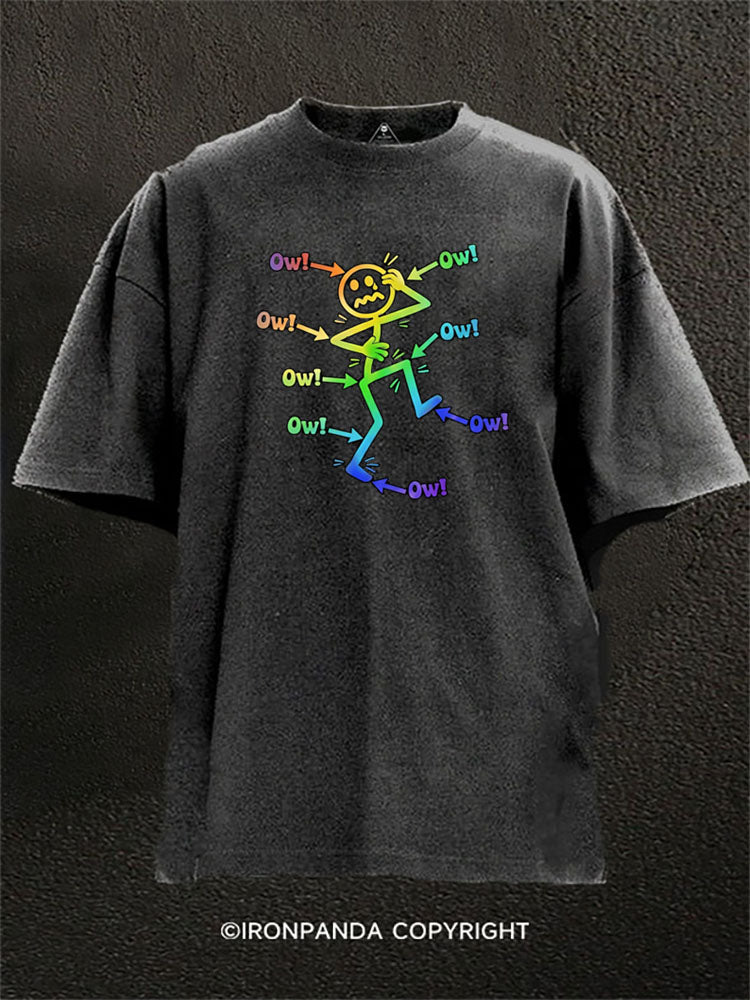 Ouch Rainbow Stick Figure Sore Muscles Washed Gym Shirt