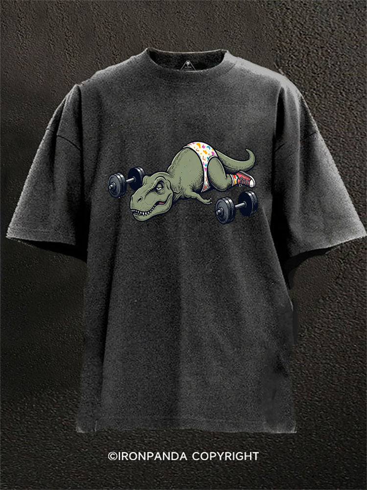 Tired T-Rex With Dumbbells Washed Gym Shirt