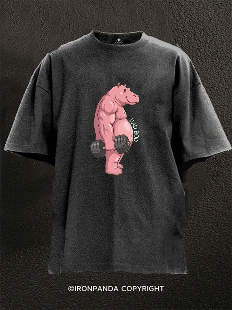 Dad Bod Pink Hippo Washed Gym Shirt