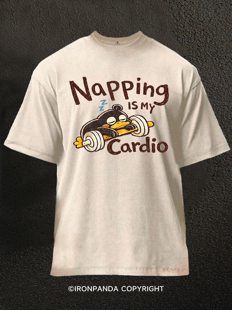 Napping Is My Cardio Penguin Washed Gym Shirt
