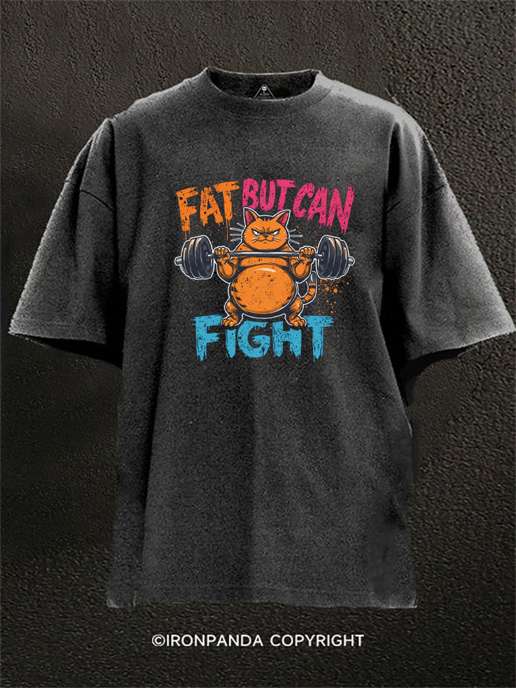Fat But Can Fight Cat Lifting Washed Gym Shirt