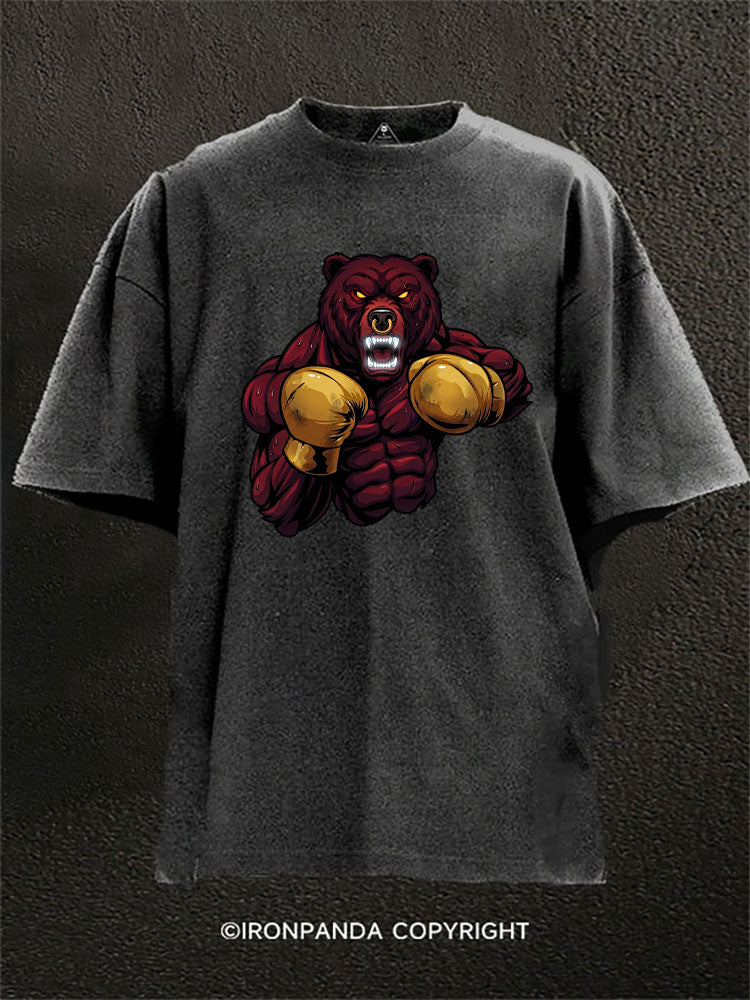 Boxing Bear Fierce Fighter Washed Gym Shirt
