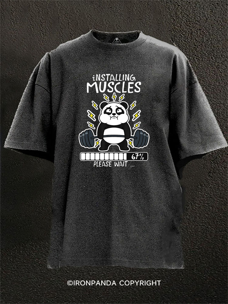 Installing Muscles Please Wait Panda Washed Gym Shirt