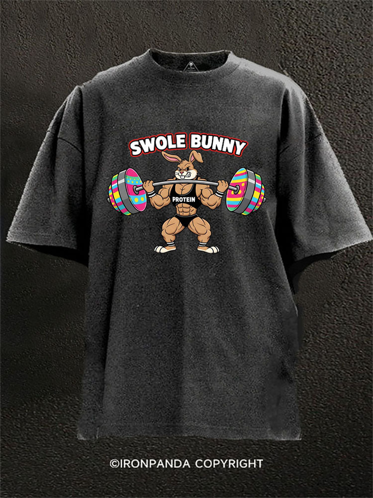 Swole Bunny Funny Easter Gym Lifting Washed Gym Shirt