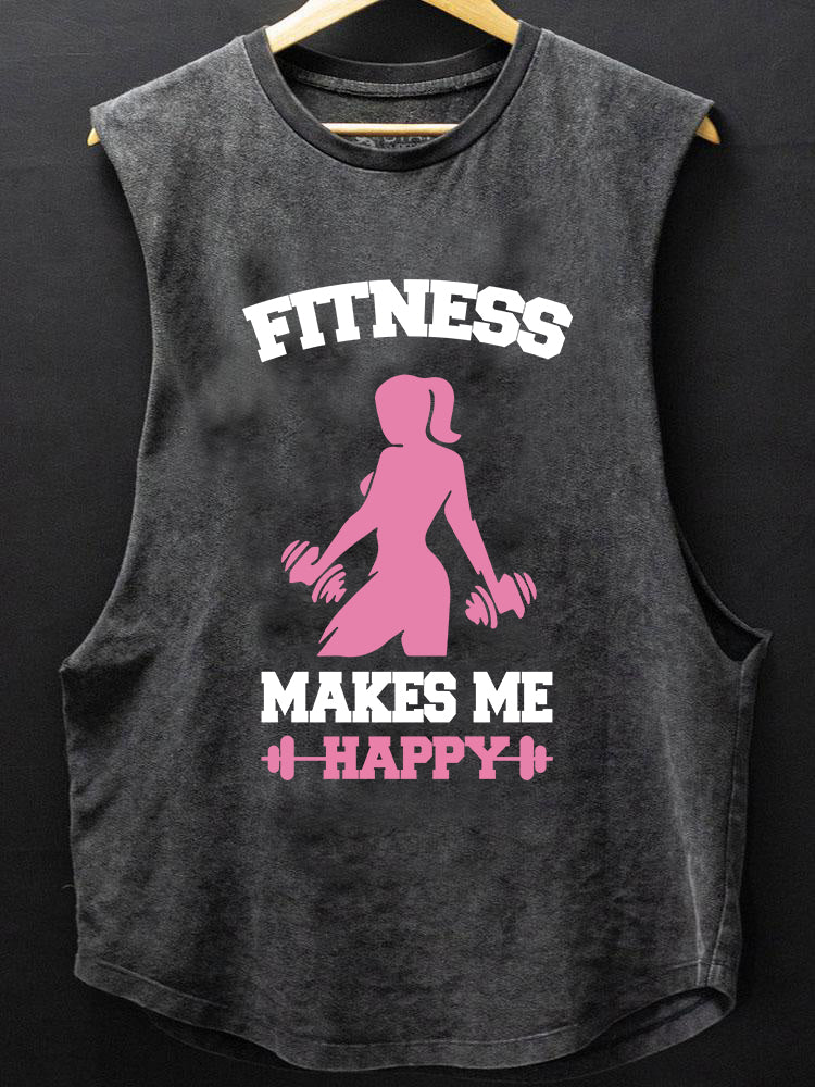 FITNESS MAKES ME HAPPY SCOOP BOTTOM COTTON TANK