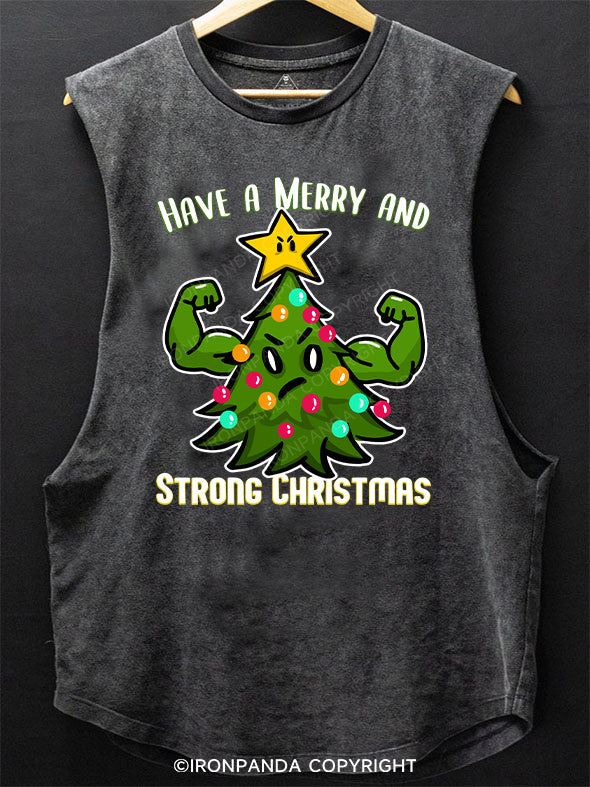 Christmas Tree with Muscles Strong SCOOP BOTTOM COTTON TANK