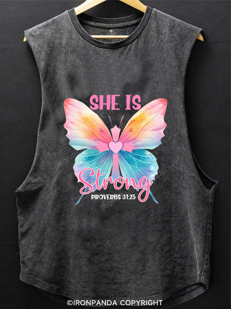 SHE IS STRONG SCOOP BOTTOM COTTON TANK