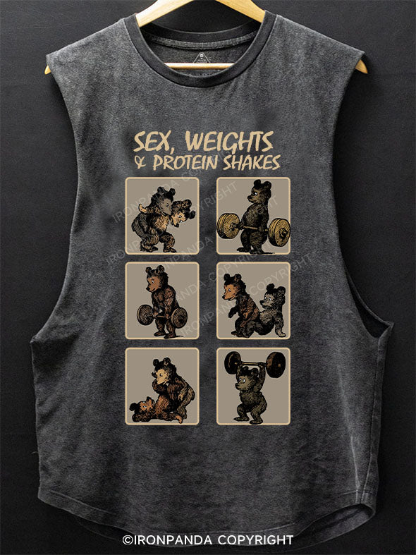 SEX，WEIGHTS & PROTEIN SHAKES Scoop Bottom Cotton Tank