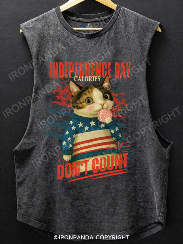 INDEPENDENCE DAY CALORIES DON'T COUNT Scoop Bottom Cotton Tank