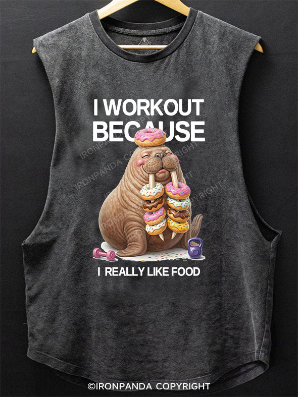 I WORKOUT BECAUSE I REALLY LIKE FOOD SCOOP BOTTOM COTTON TANK