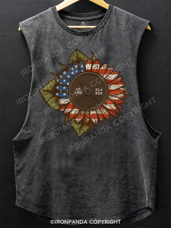 America Sunflower weight plate Scoop Bottom Cotton Tank