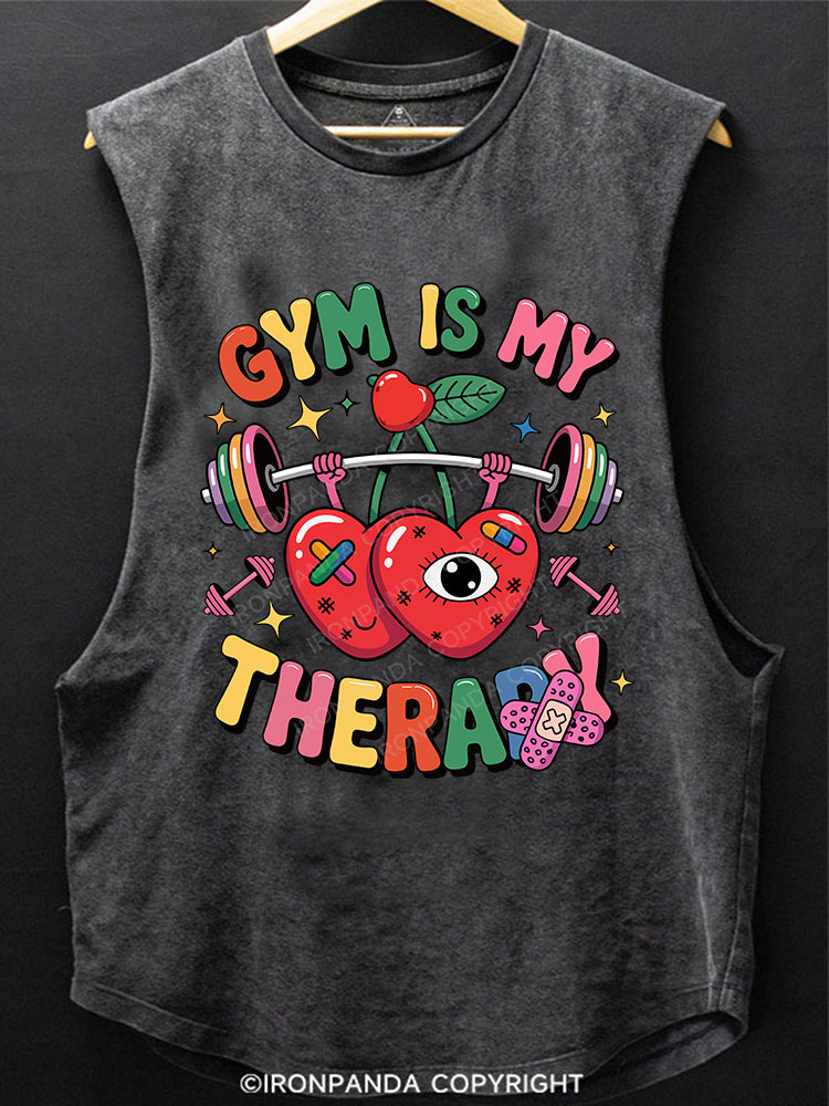 GYM IS MY THERAPY SCOOP BOTTOM COTTON TANK