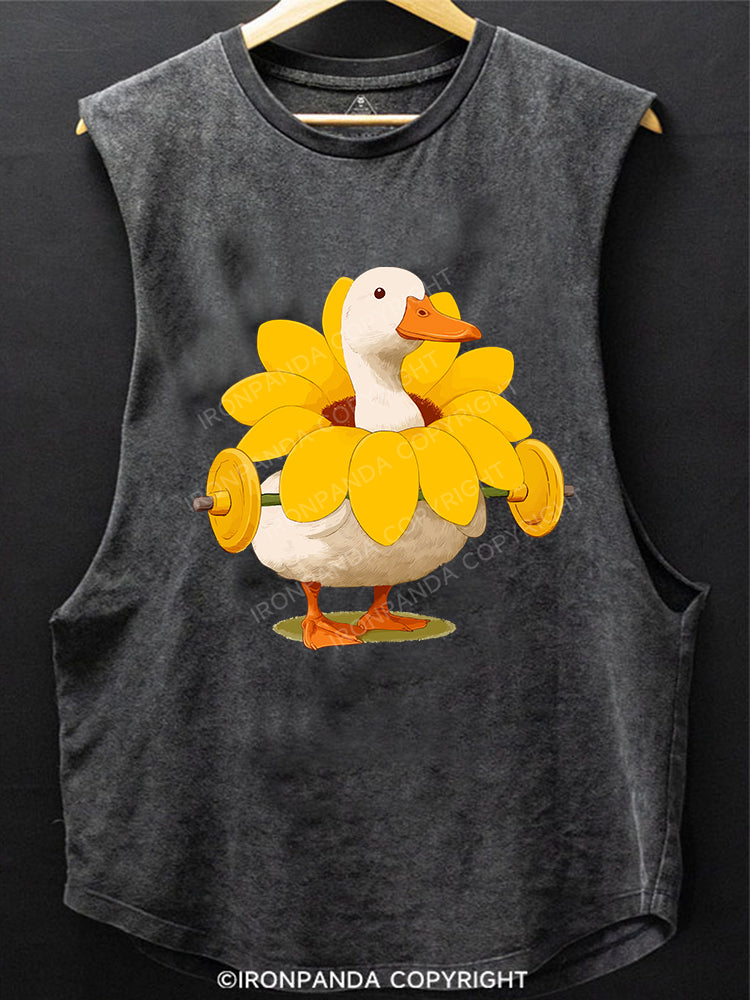 WEIGHTLIFTING SUNFLOWER DUCK SCOOP BOTTOM COTTON TANK