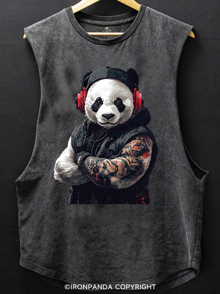 Panda with headphones Scoop Bottom Cotton Tank
