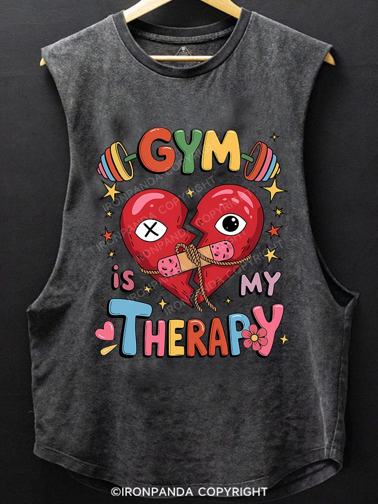 GYM IS MY THERAPY SCOOP BOTTOM COTTON TANK