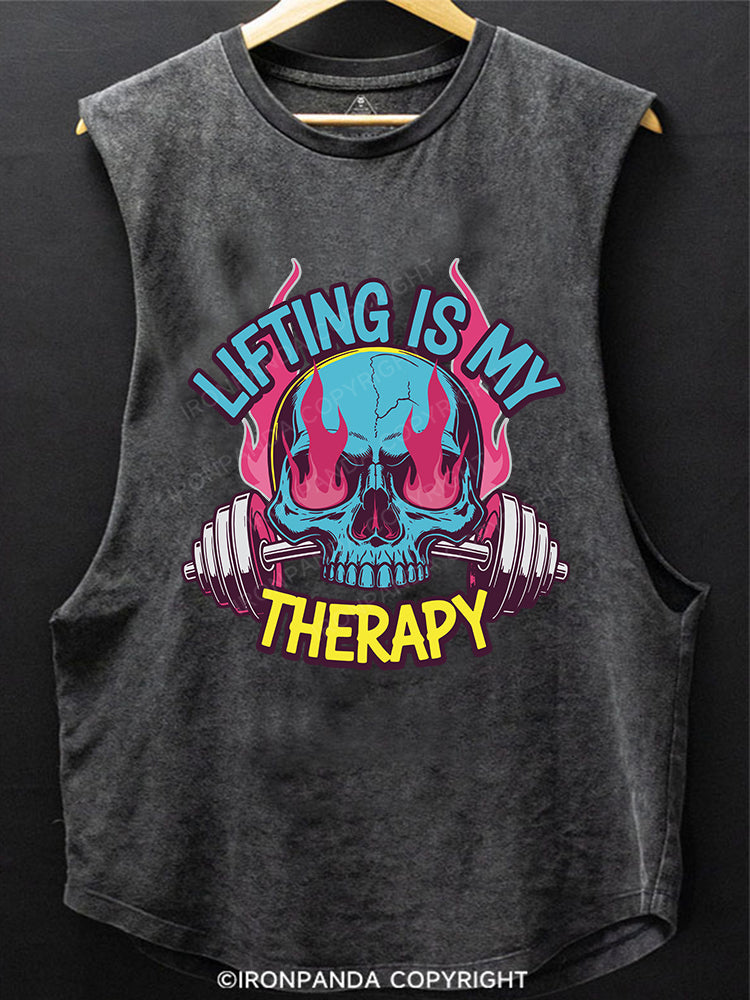 LIFTING IS MY THERAPY SCOOP BOTTOM COTTON TANK