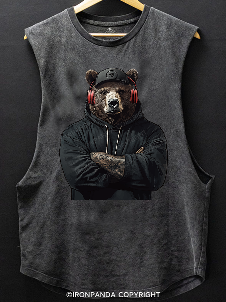 Bear with headphones Scoop Bottom Cotton Tank