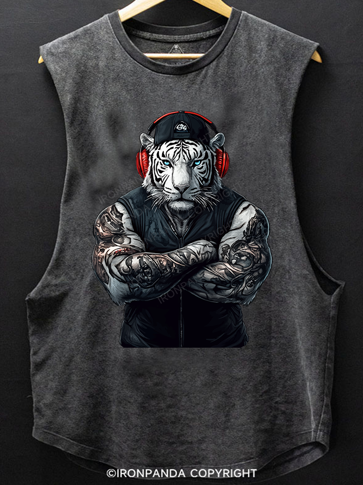 tiger with headphones Scoop Bottom Cotton Tank