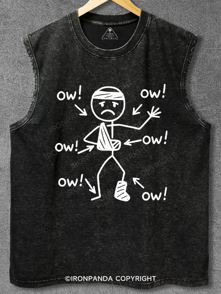 Funny Meme Ow Ow Ow Everything Hurts Washed Gym Tank