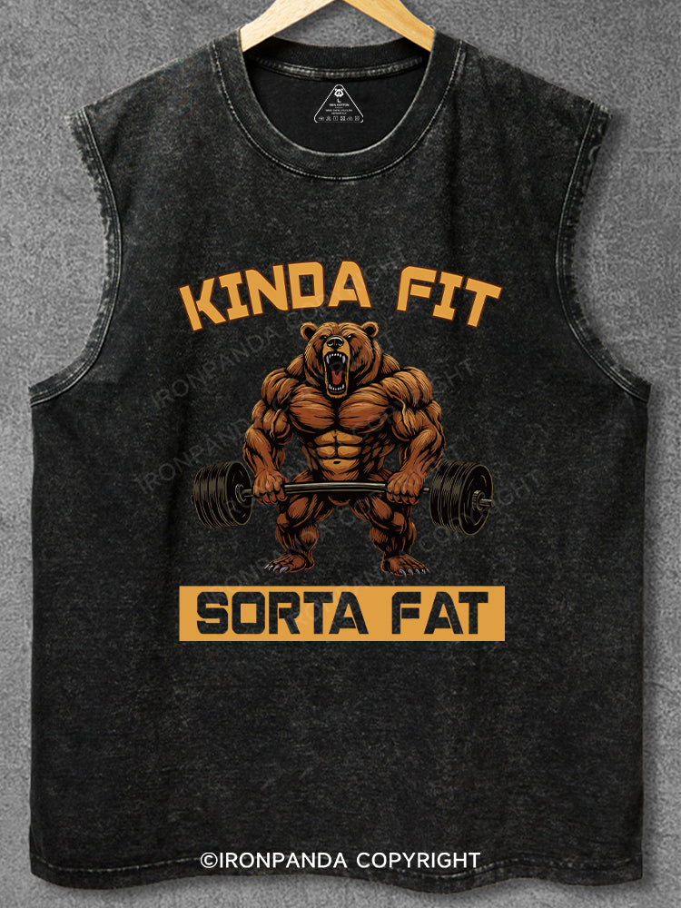 Kinda Fit Sorta Fat Funny Gym Bear Washed Gym Tank
