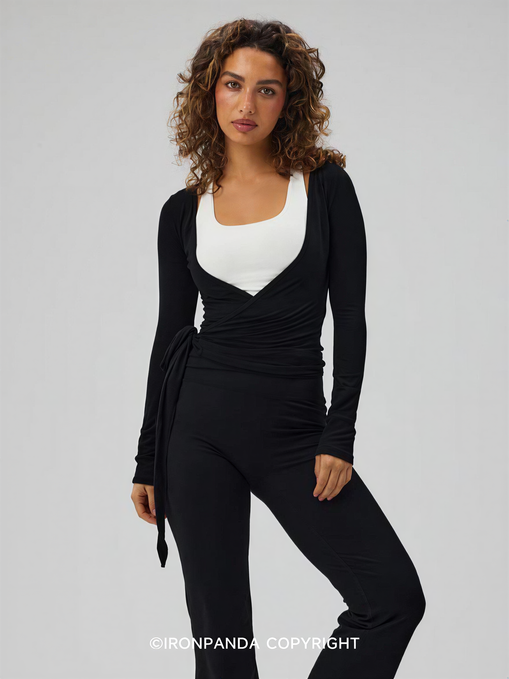 Wrap Tie Long Sleeve Workout Top