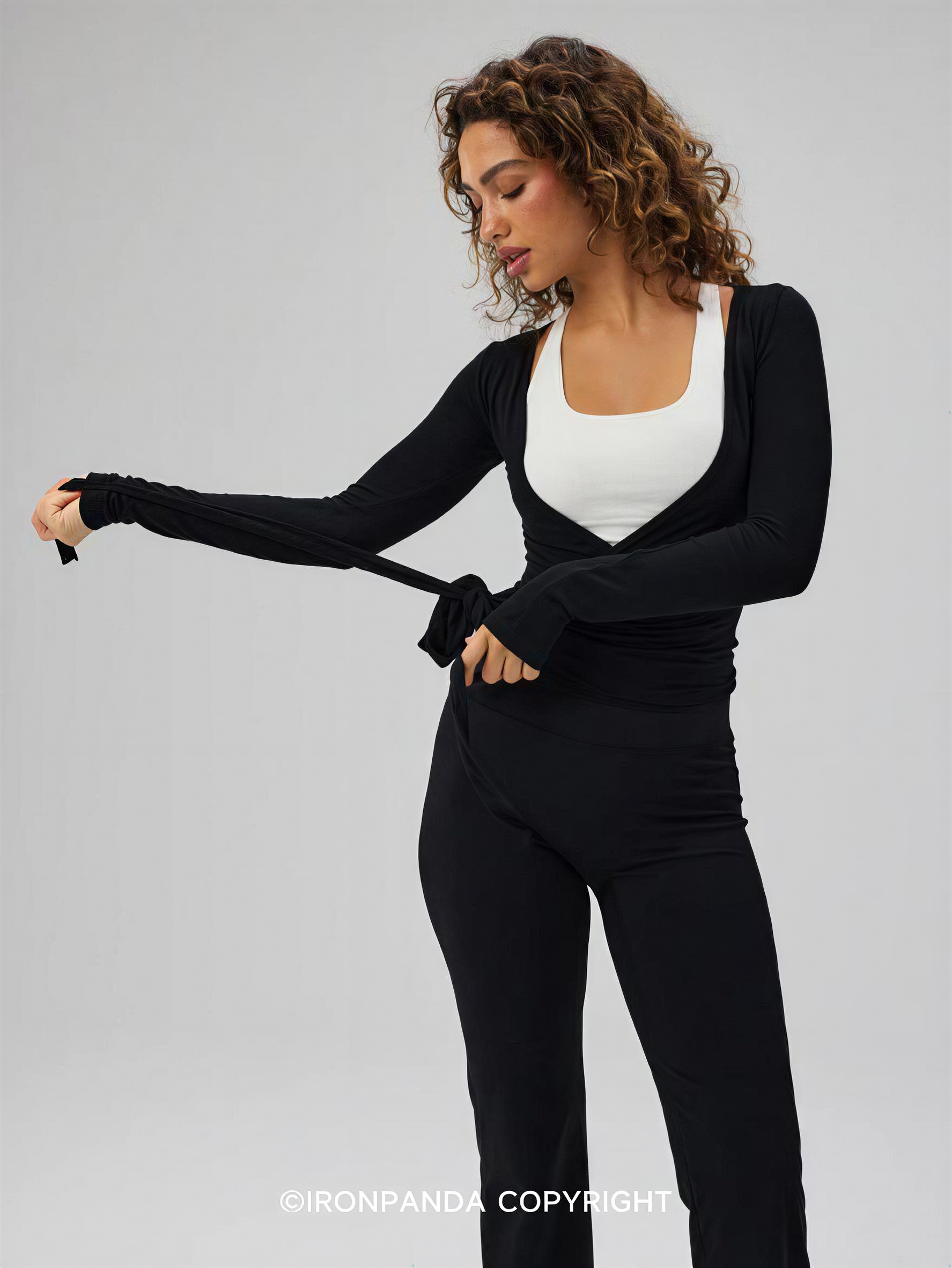 Wrap Tie Long Sleeve Workout Top