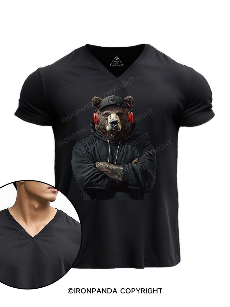 Bear with headphones V-neck Gym Shirt